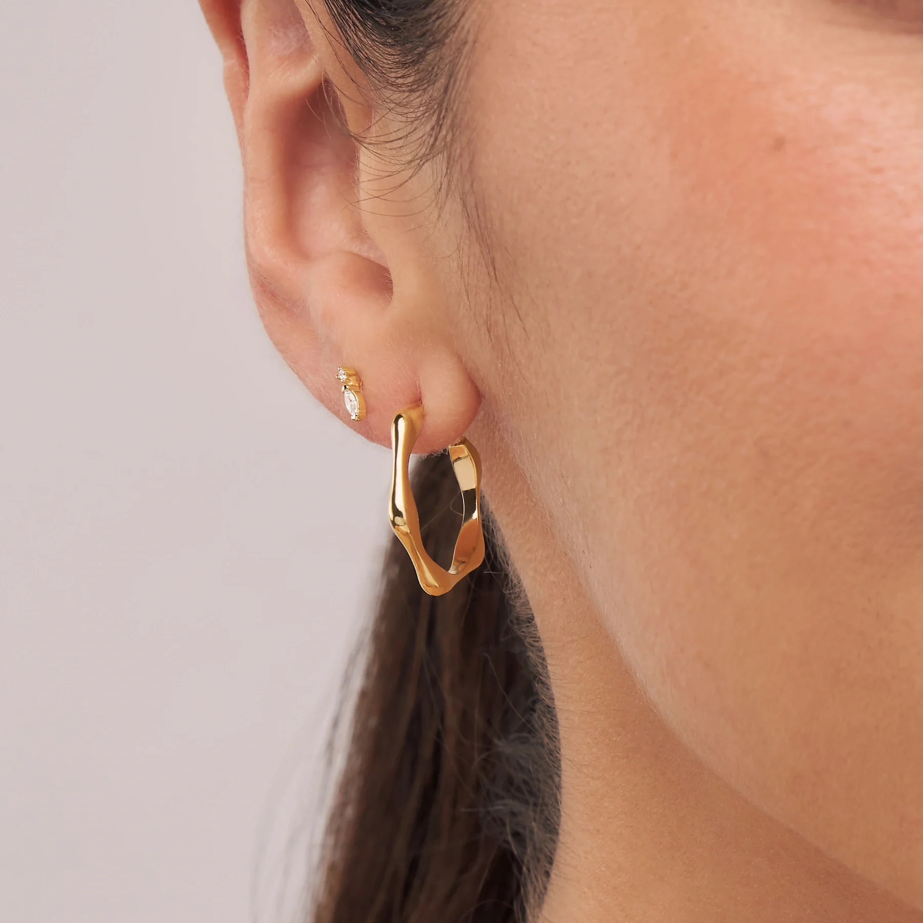 Gold Bamboo Hoop Earrings - Image 3