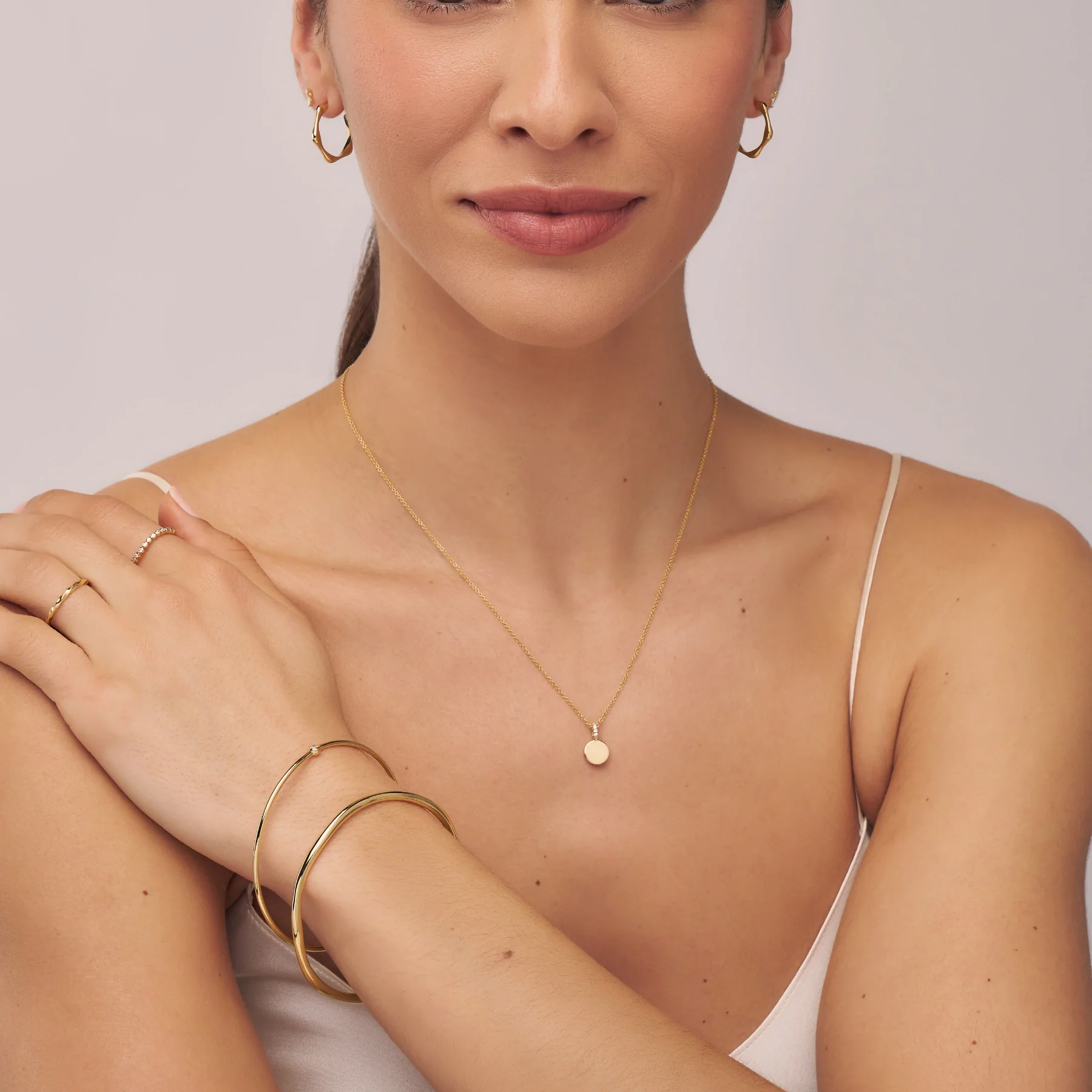 Gold Bamboo Hoop Earrings - Image 4