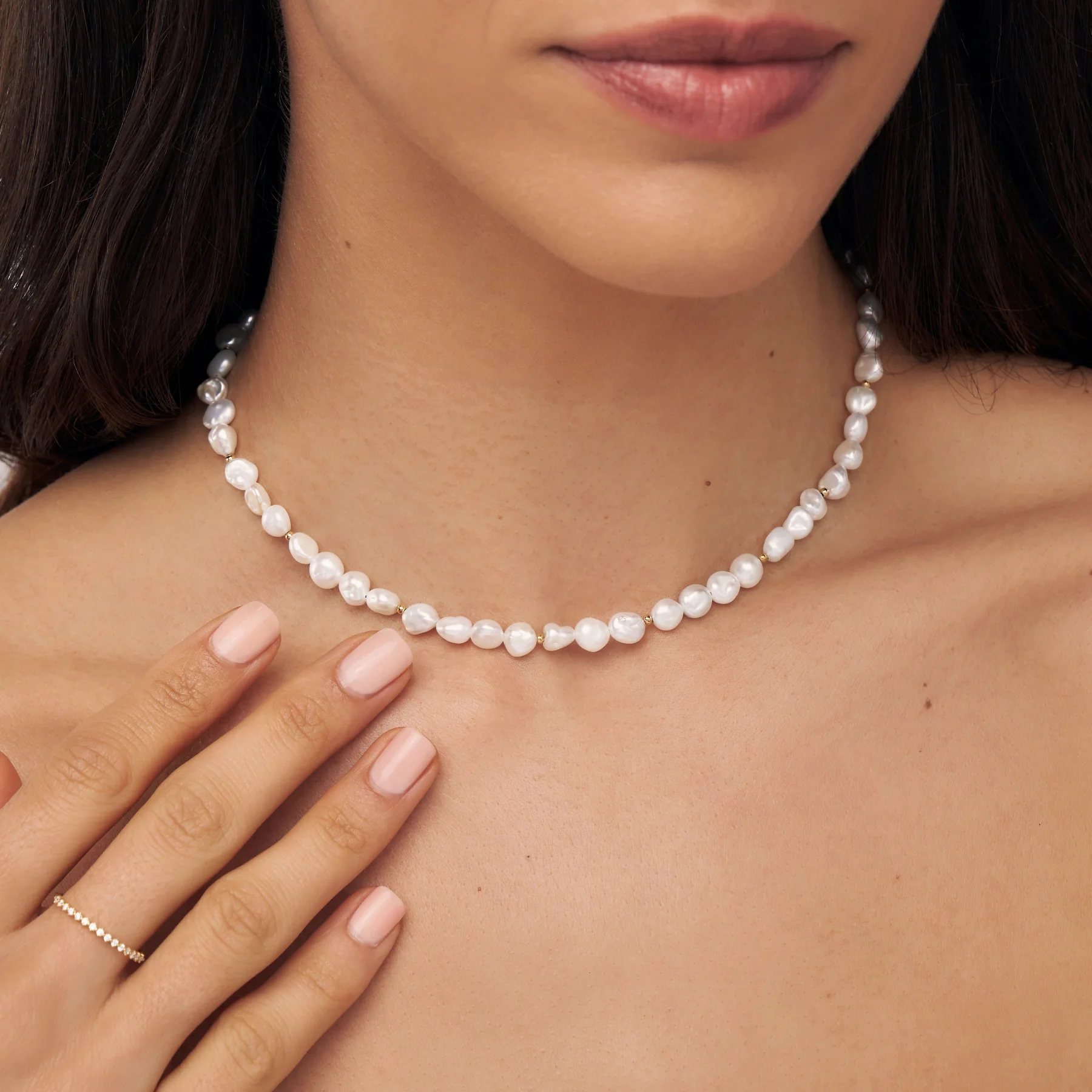 Gold Beaded Baroque Pearl Choker - Image 2