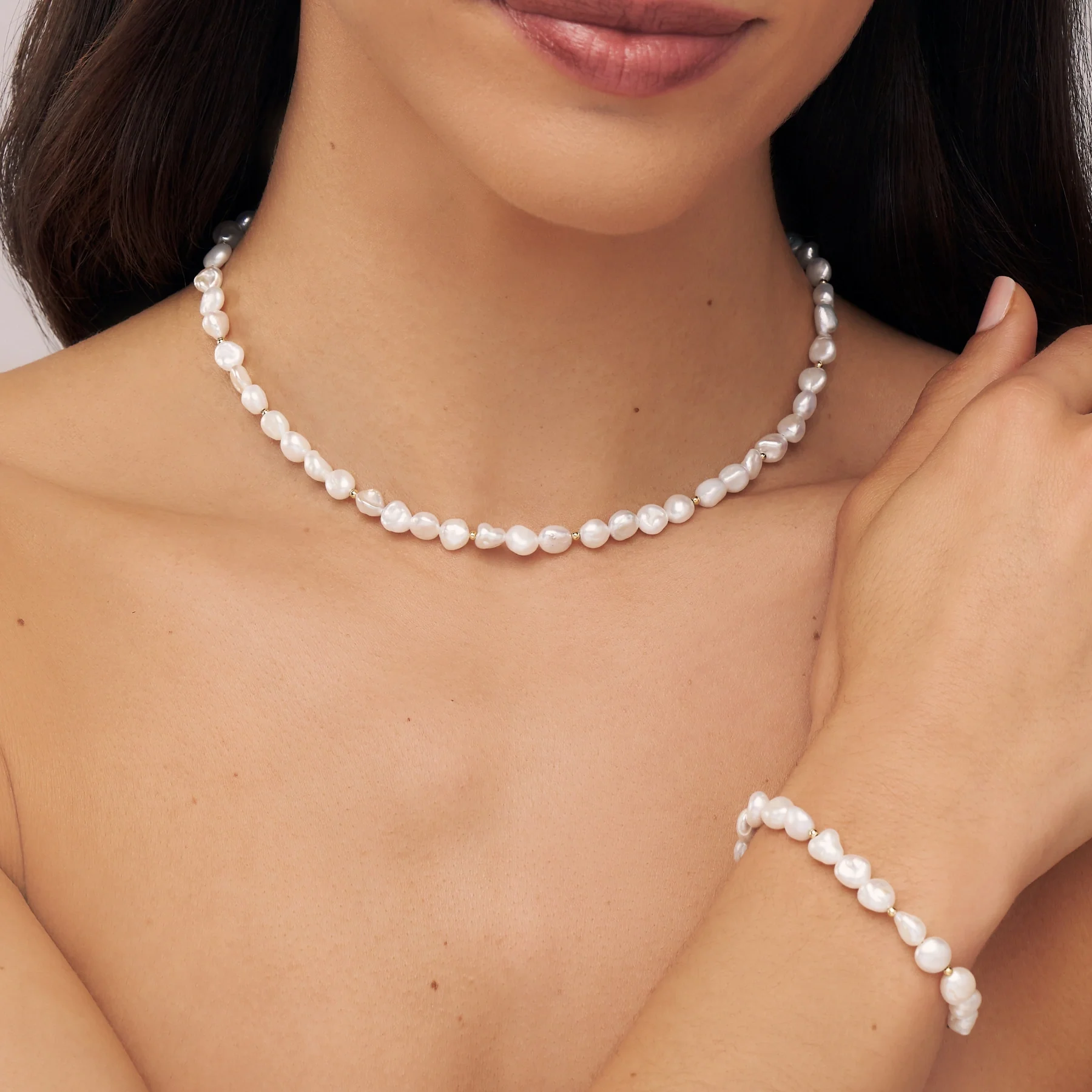 Gold Beaded Baroque Pearl Choker - Image 3