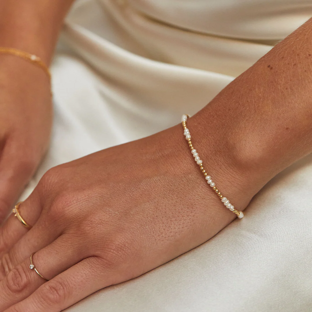 Gold Beaded Mini Pearl Bracelet - Image 2