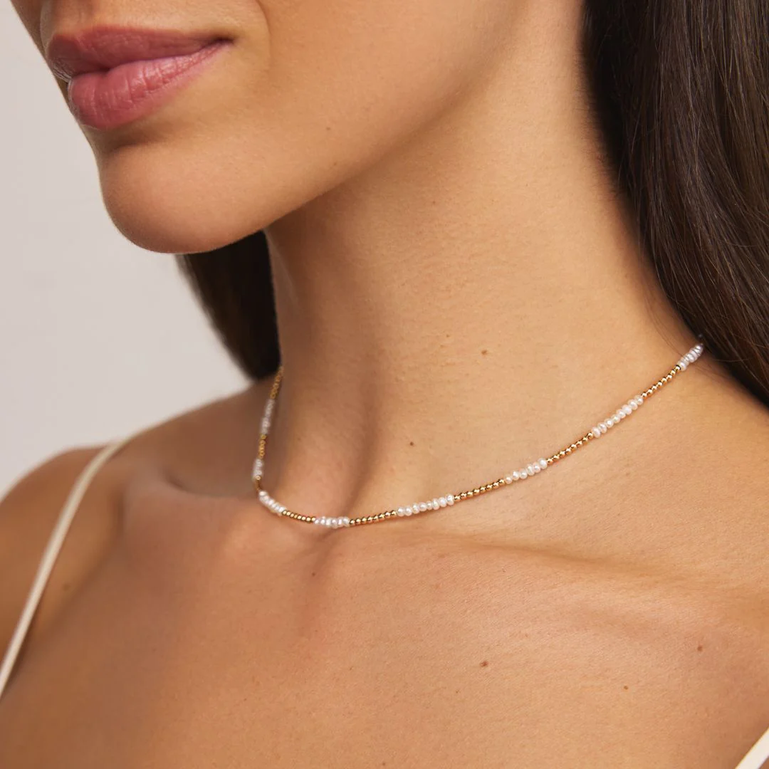 Gold Beaded Mini Pearl Choker - Image 2