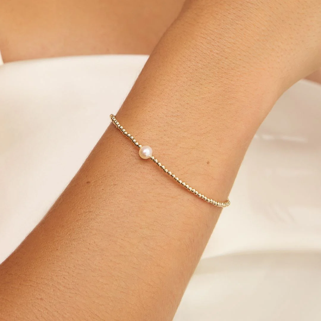 Gold Beaded Single Pearl Bracelet - Image 2