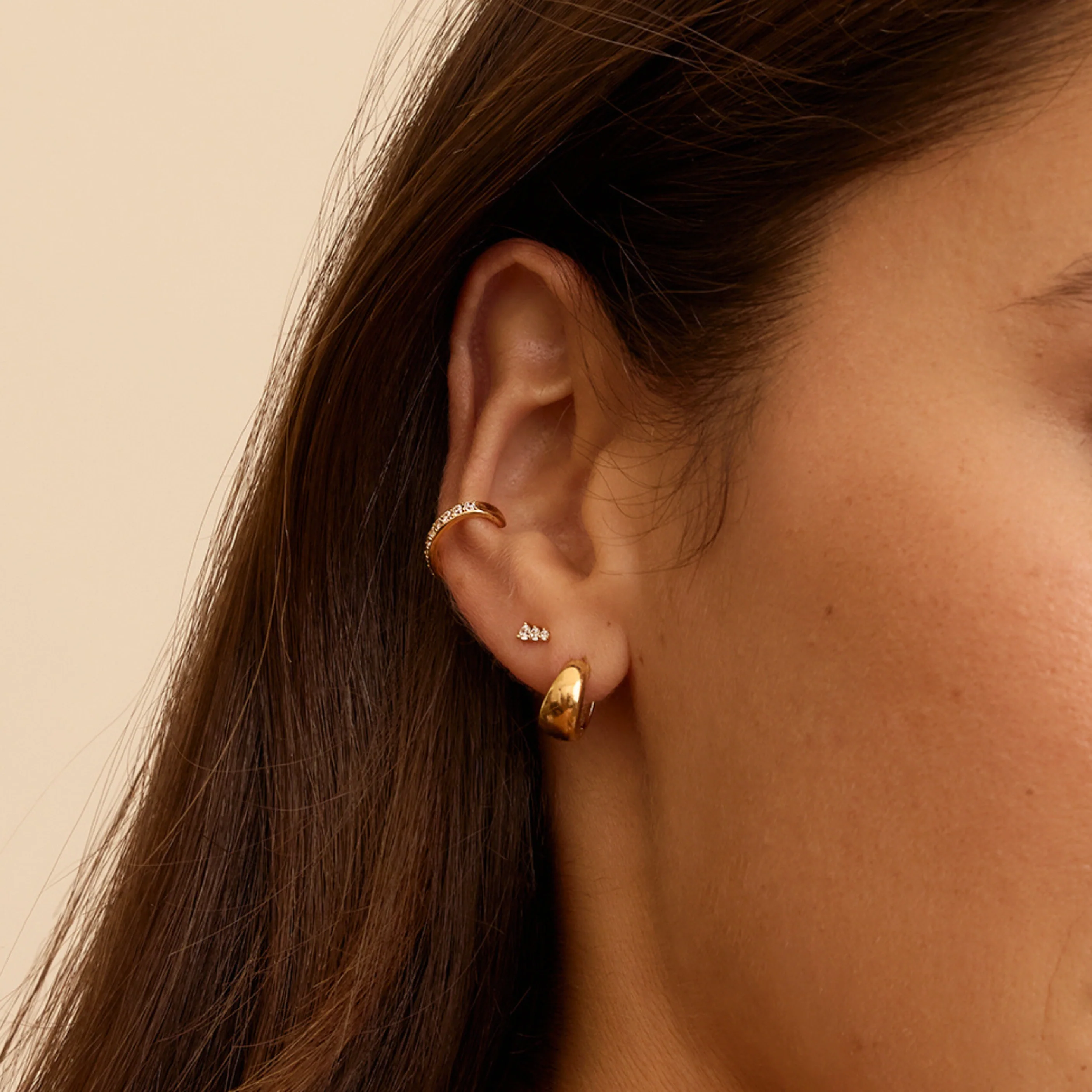 Gold Chunky Huggie Hoop Earrings - Image 2
