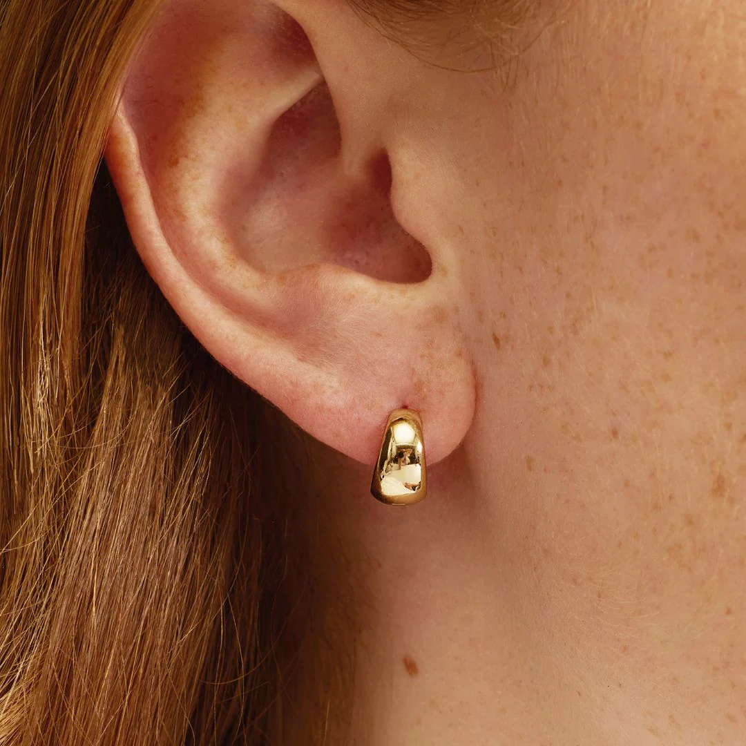 Gold Chunky Huggie Hoop Earrings - Image 3