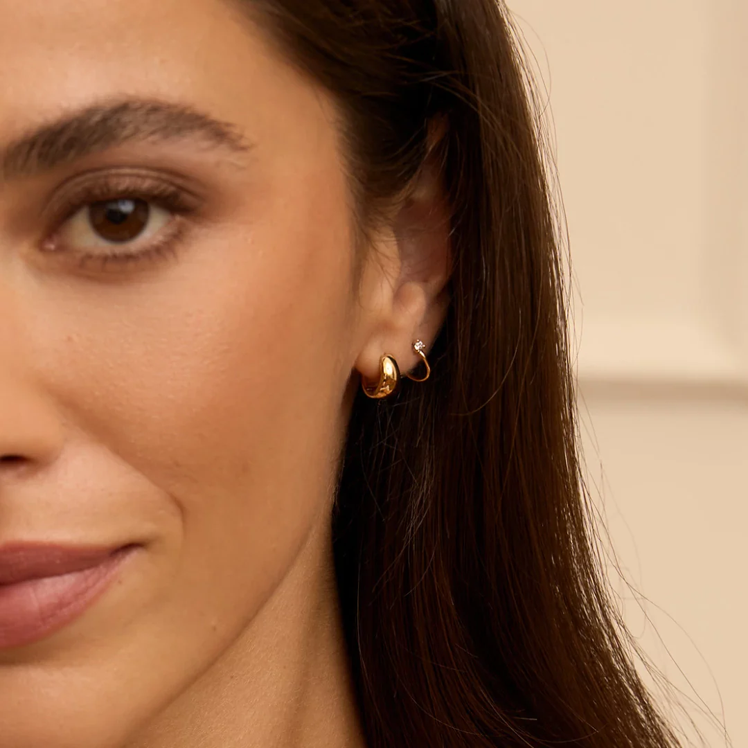 Gold Chunky Huggie Hoop Earrings - Image 4