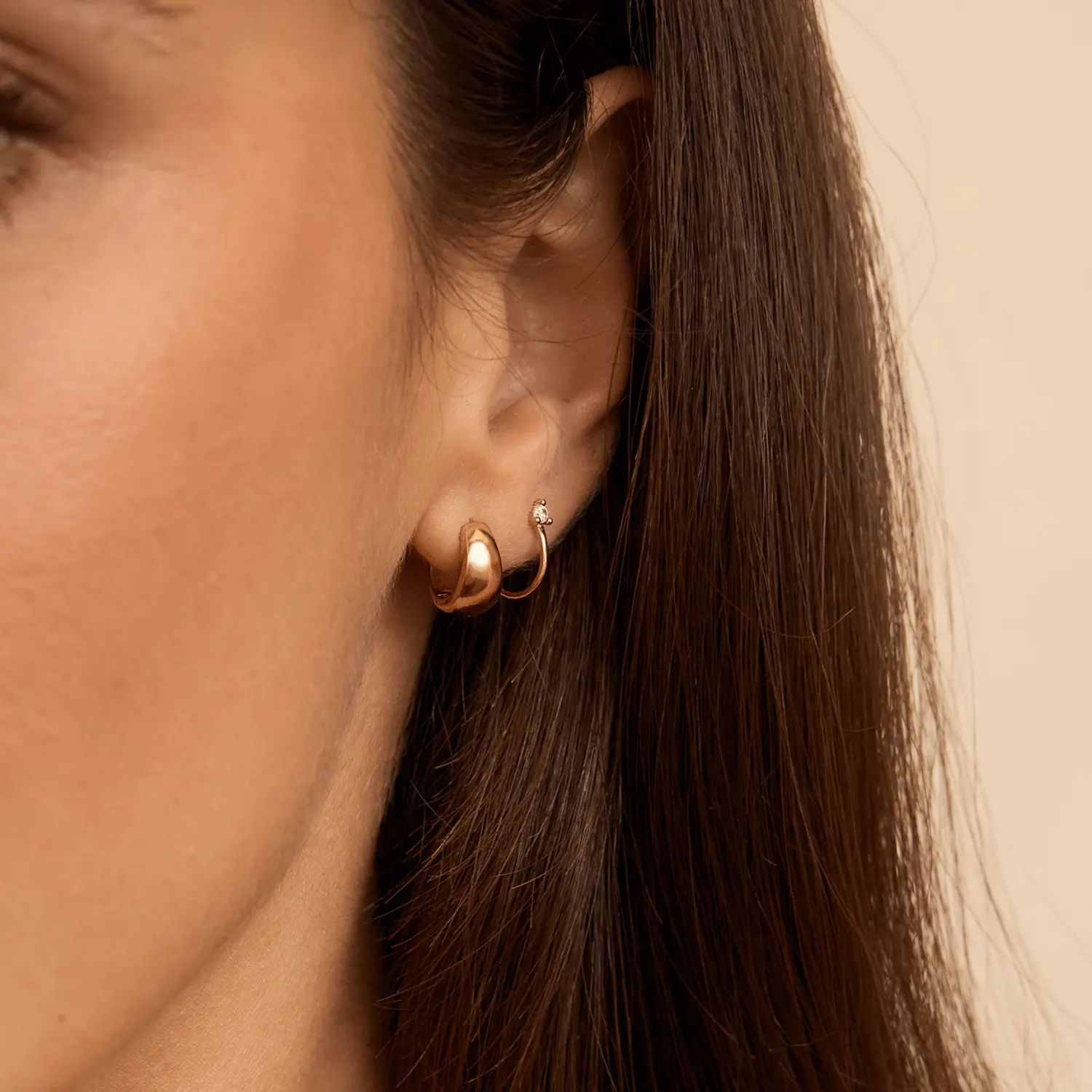 Gold Chunky Huggie Hoop Earrings - Image 5