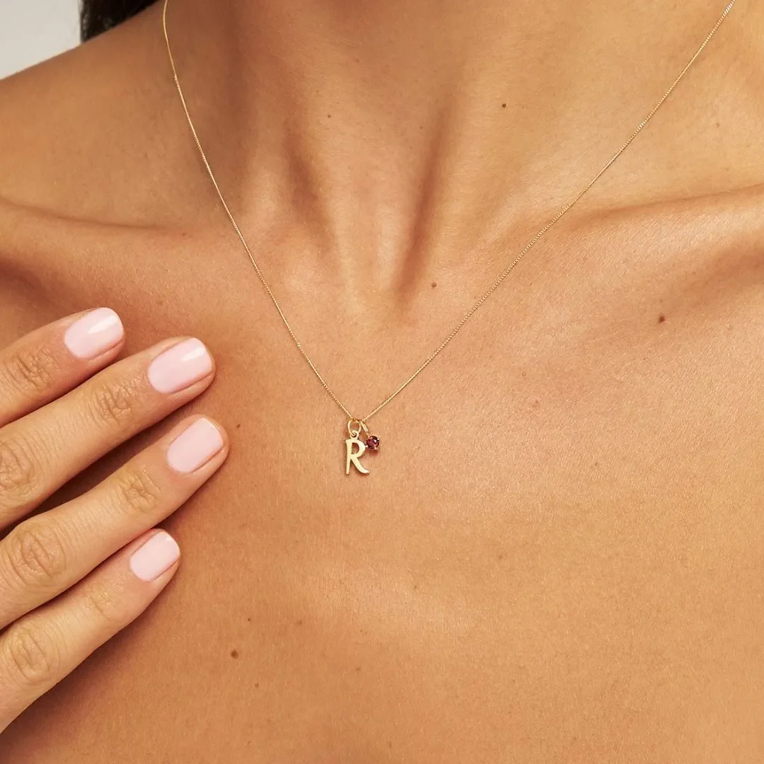 Solid Gold Curve Initial Letter Necklace - Image 3