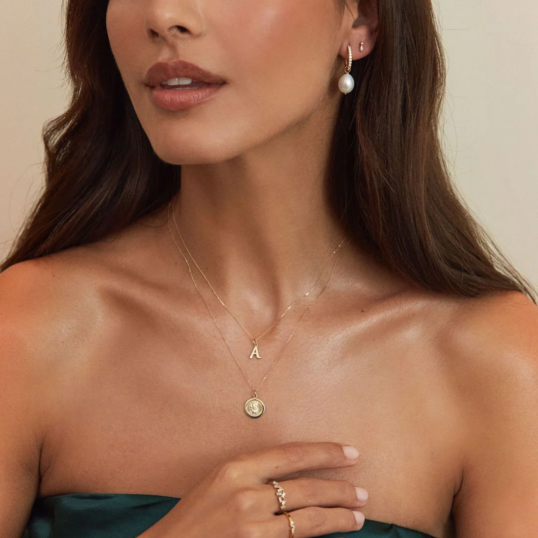 Solid Gold Curve Initial Letter Necklace - Image 6