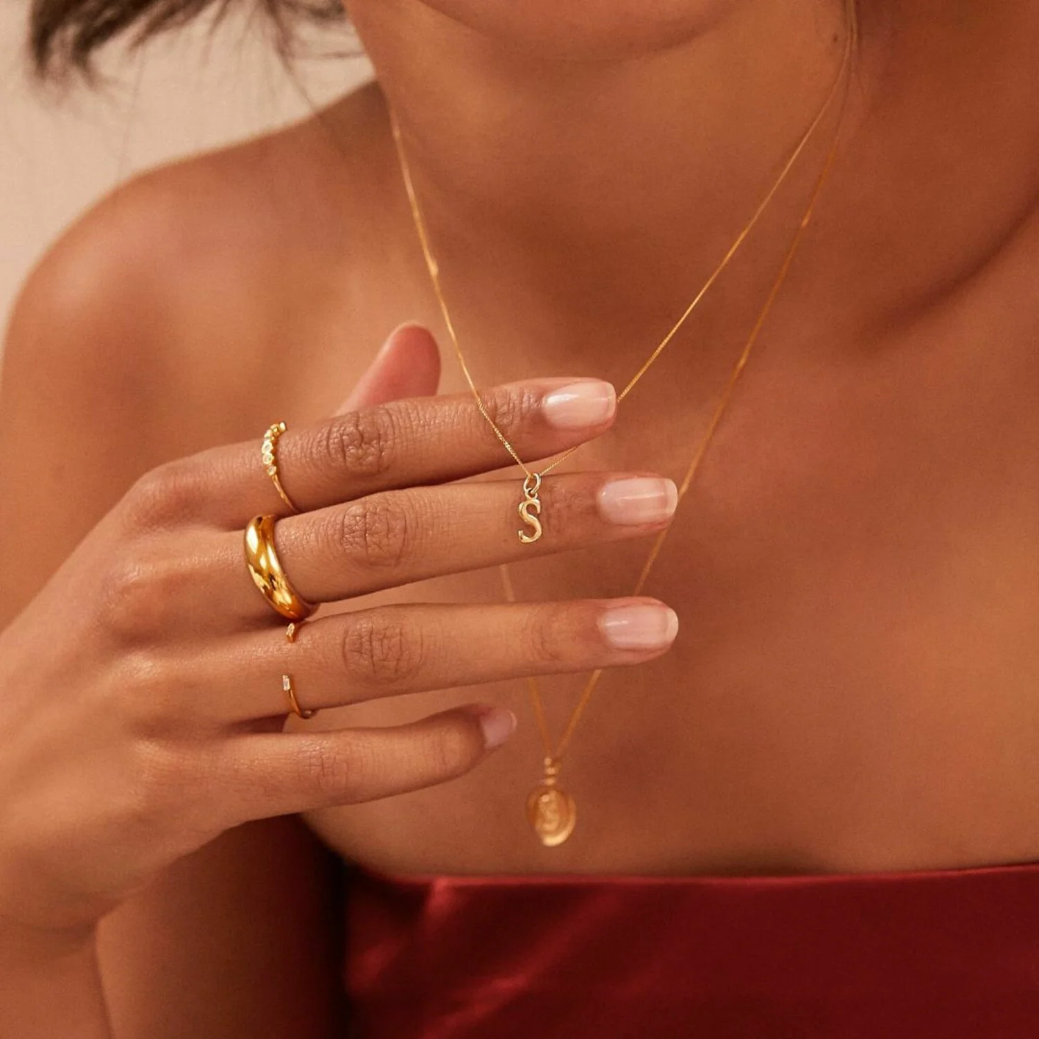 Solid Gold Curve Initial Letter Necklace - Image 9