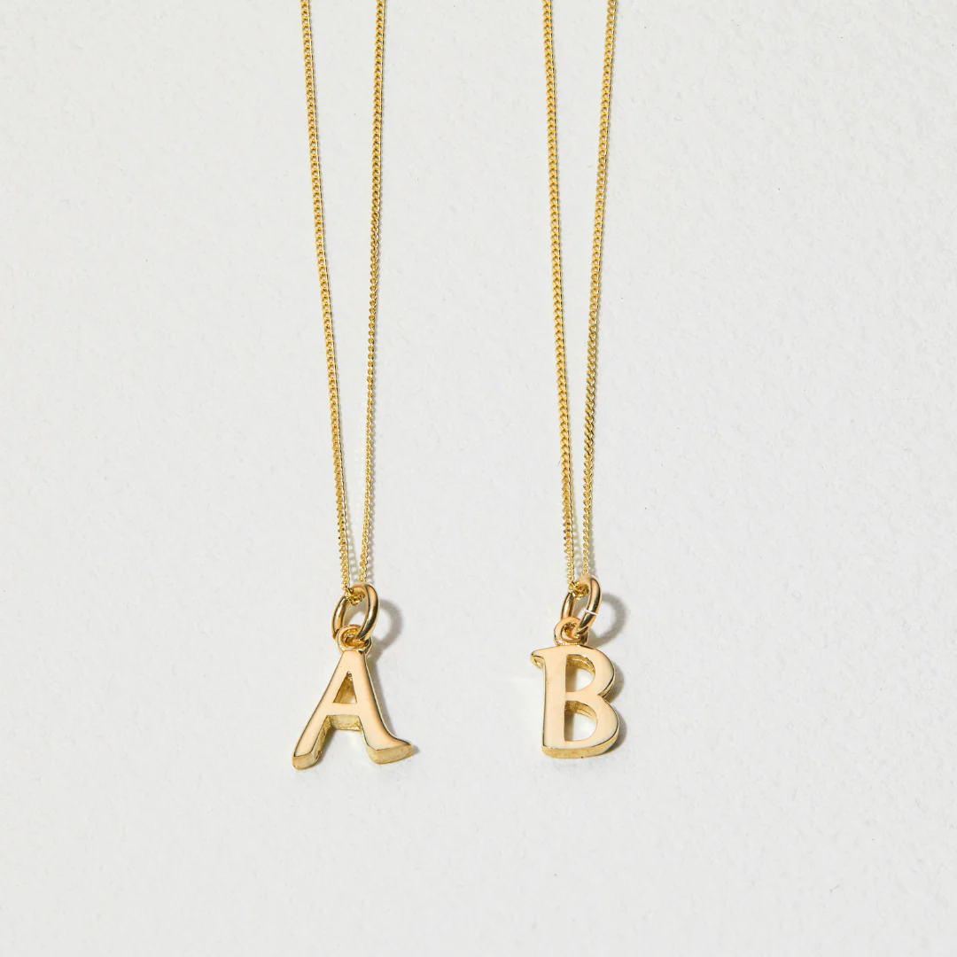 Solid Gold Curve Initial Letter Necklace - Image 13