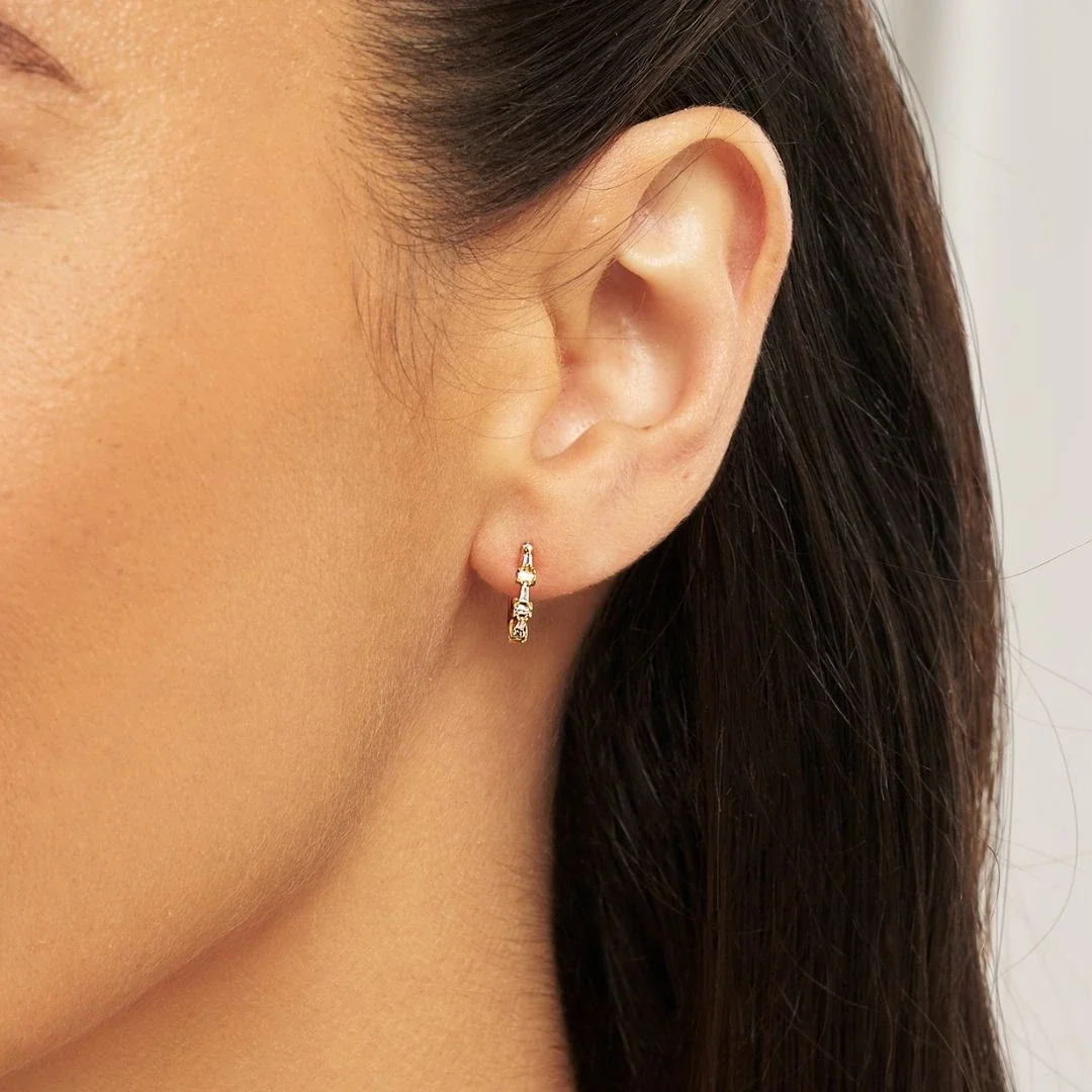 Gold Diamond Style Baguette Huggie Hoop Earrings - Image 2