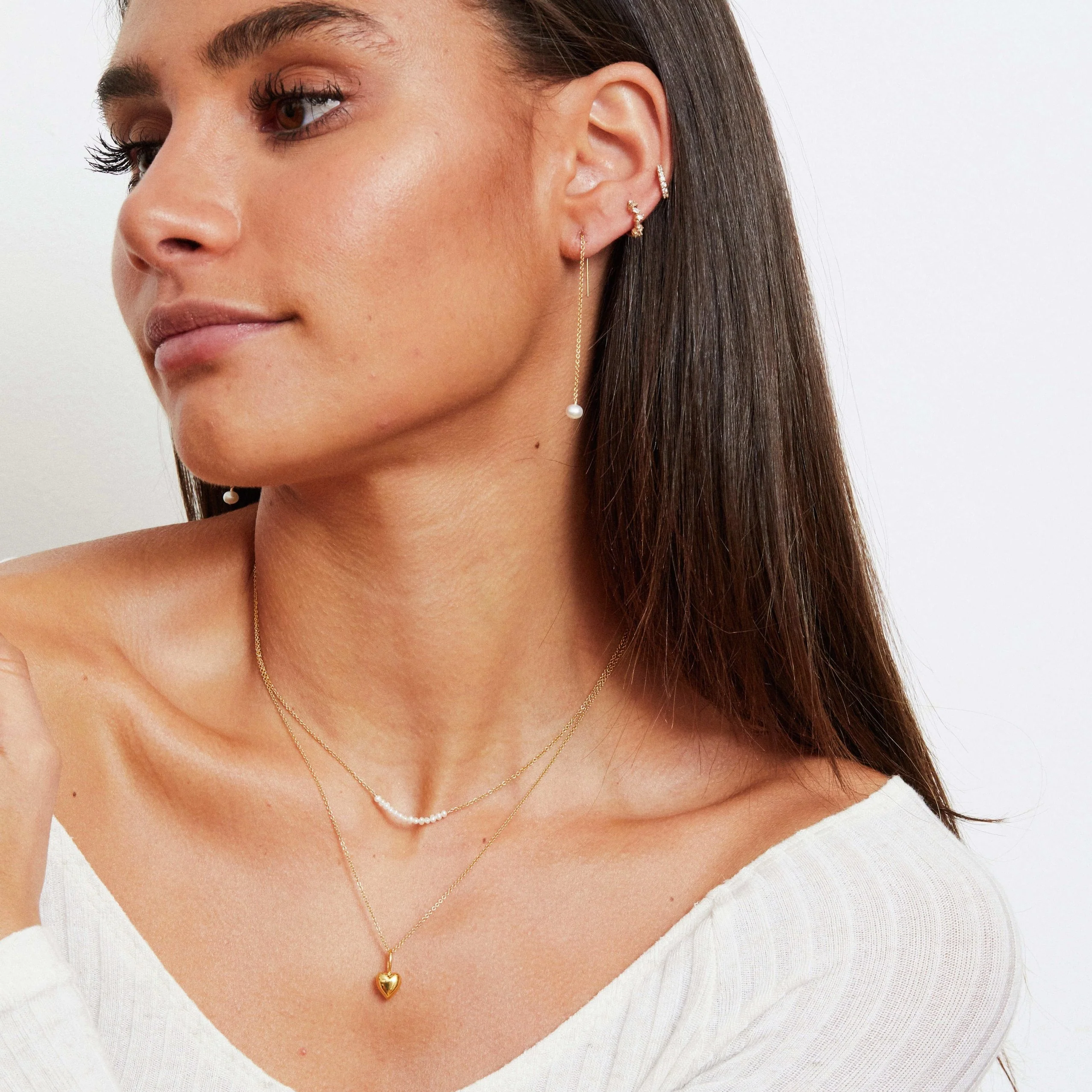Gold Diamond Style Baguette Huggie Hoop Earrings - Image 5