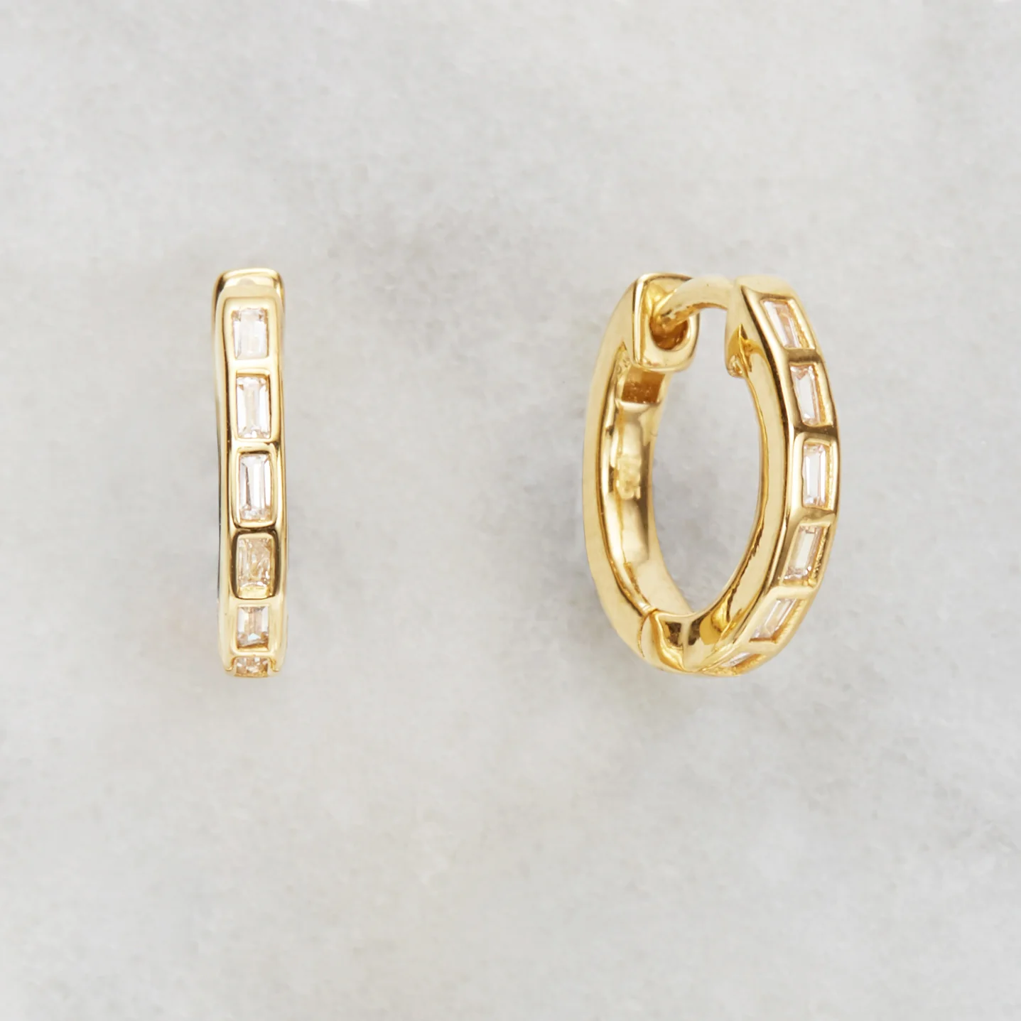 Gold Diamond Style Baguette Medium Hoop Earrings - Image 4