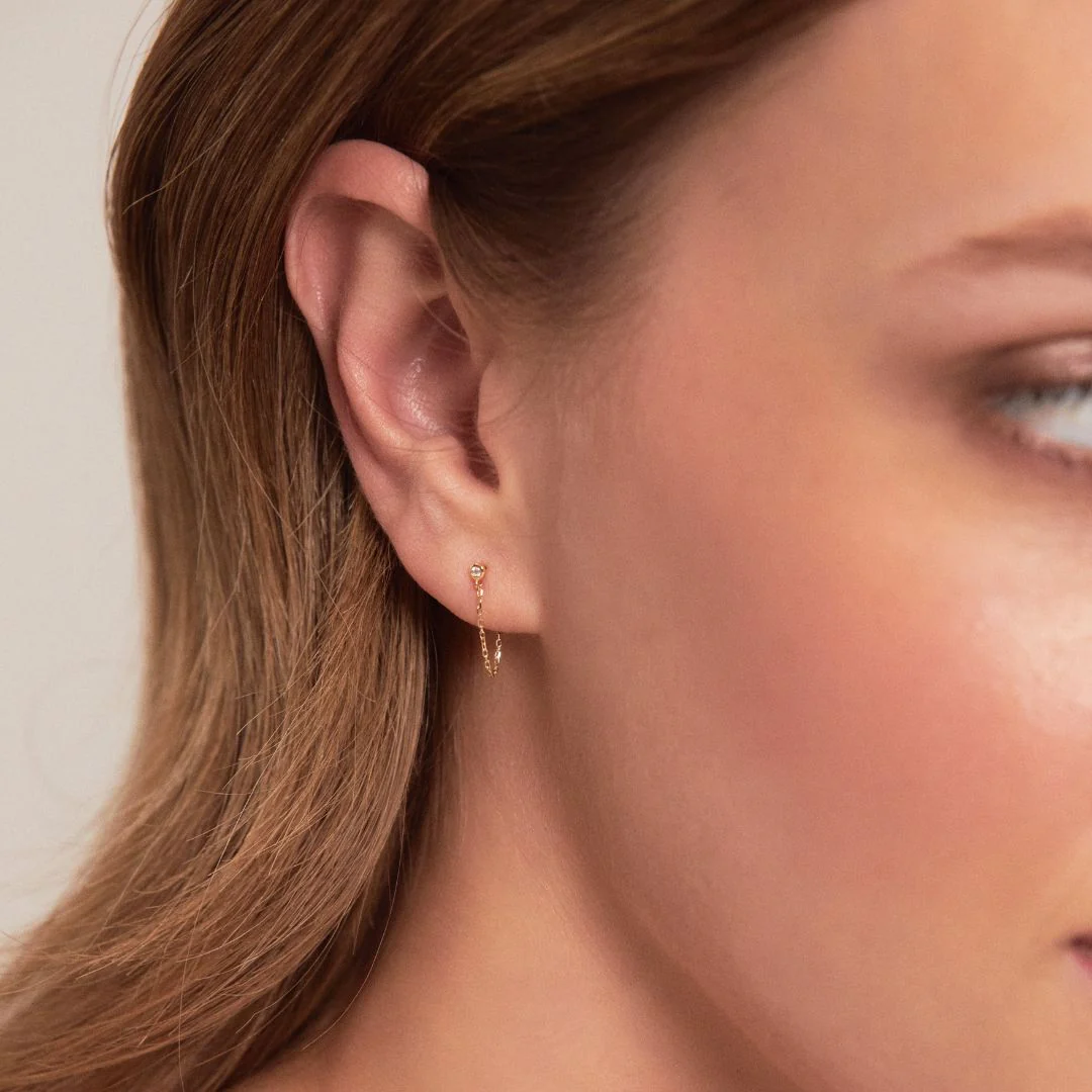 Gold Diamond Style Chain Stud Earrings - Image 2