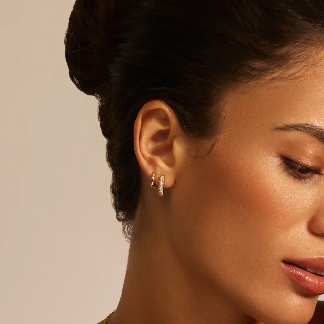 Gold Small Rounded Plain Huggie Hoop Earrings - Image 8