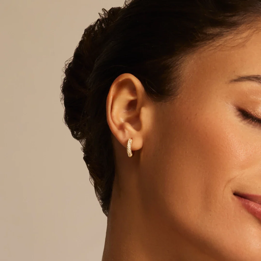 Gold Diamond Style Chunky Cluster Hoop Earrings - Image 11