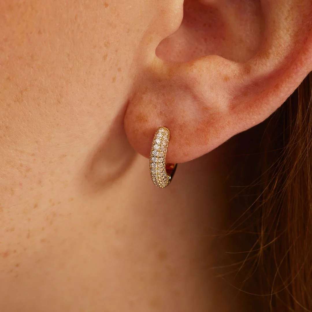 Gold Diamond Style Chunky Cluster Hoop Earrings - Image 2