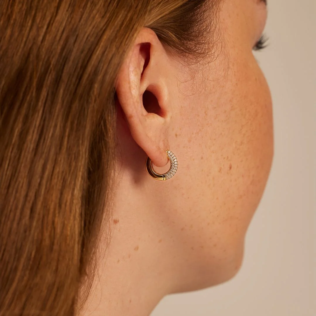 Gold Diamond Style Chunky Cluster Hoop Earrings - Image 5