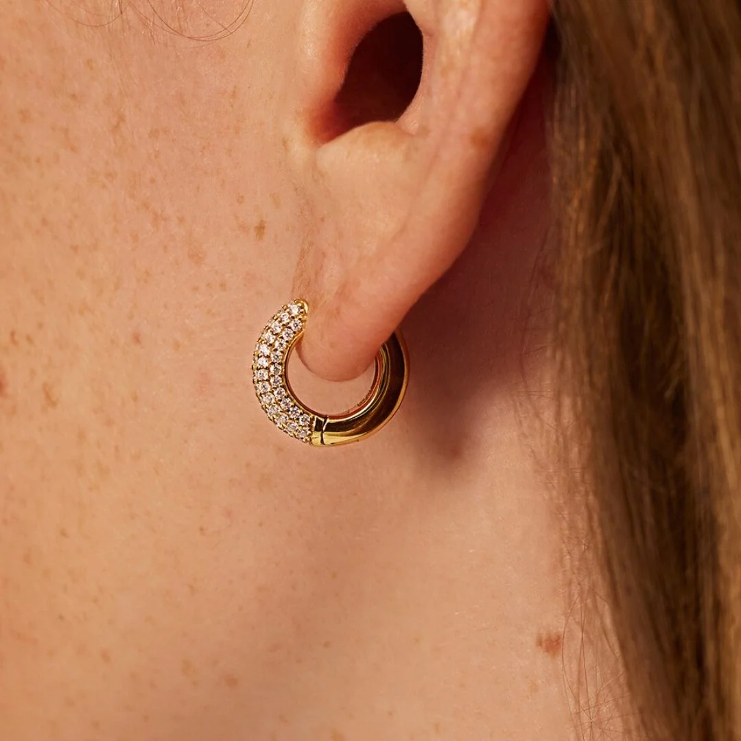 Gold Diamond Style Chunky Cluster Hoop Earrings - Image 6