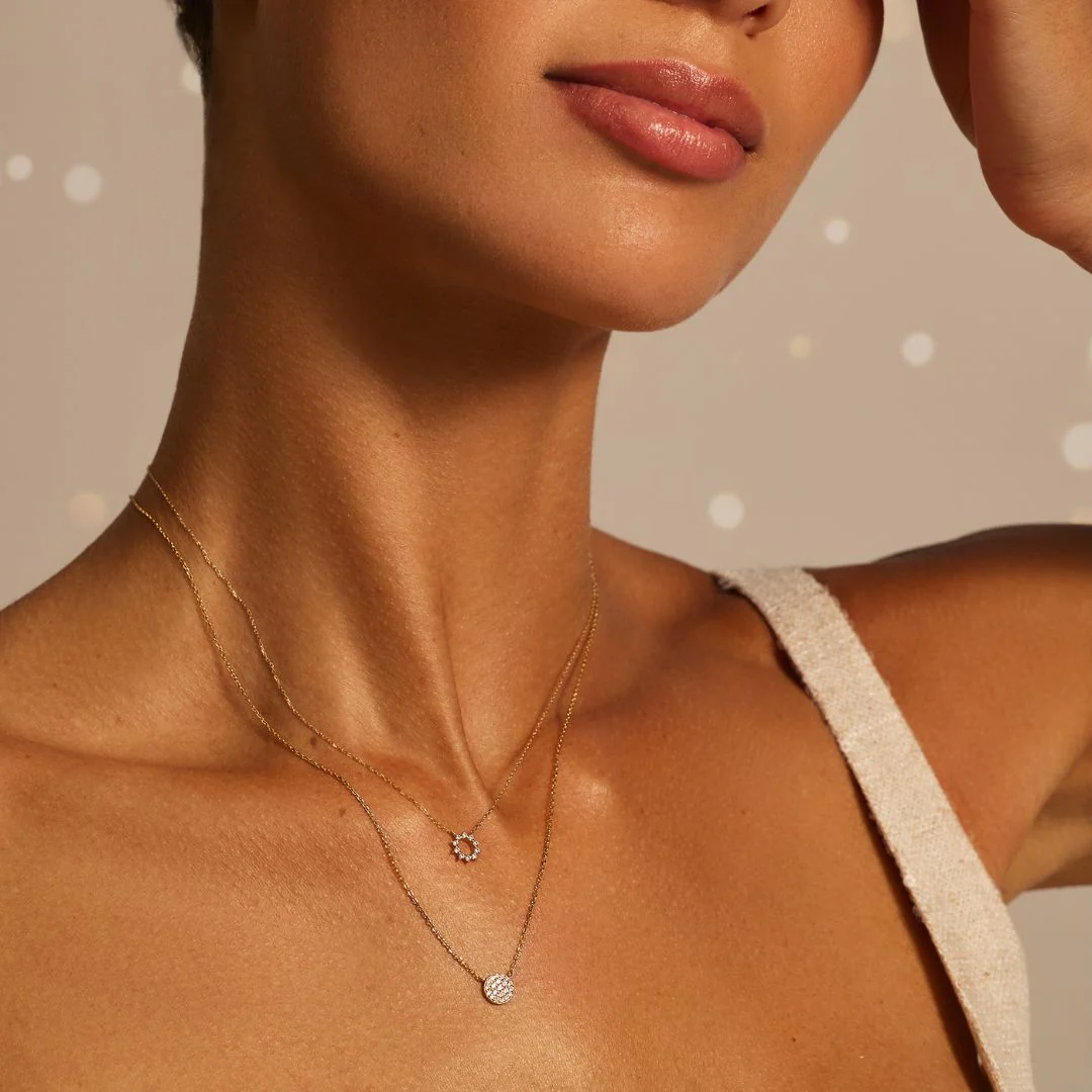 Gold Diamond Style Cluster Circle Necklace - Image 5