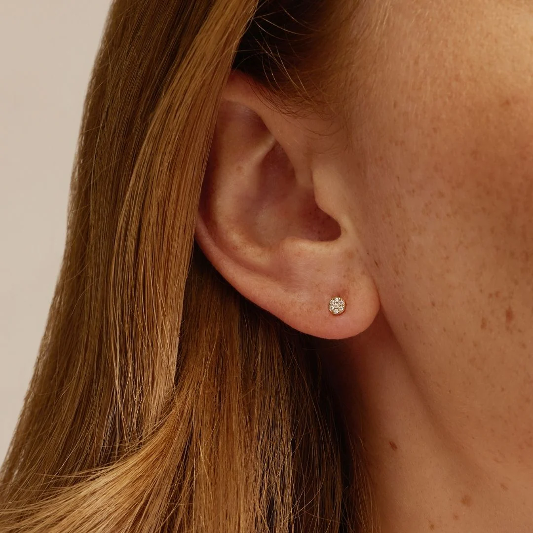 Gold Diamond Style Cluster Circle Stud Earrings - Image 2