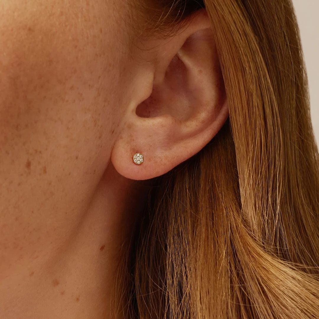 Gold Diamond Style Cluster Circle Stud Earrings - Image 3