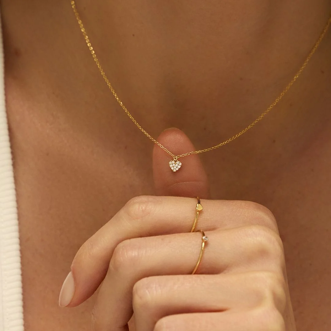 Gold Diamond Style Cluster Heart Necklace - Image 2