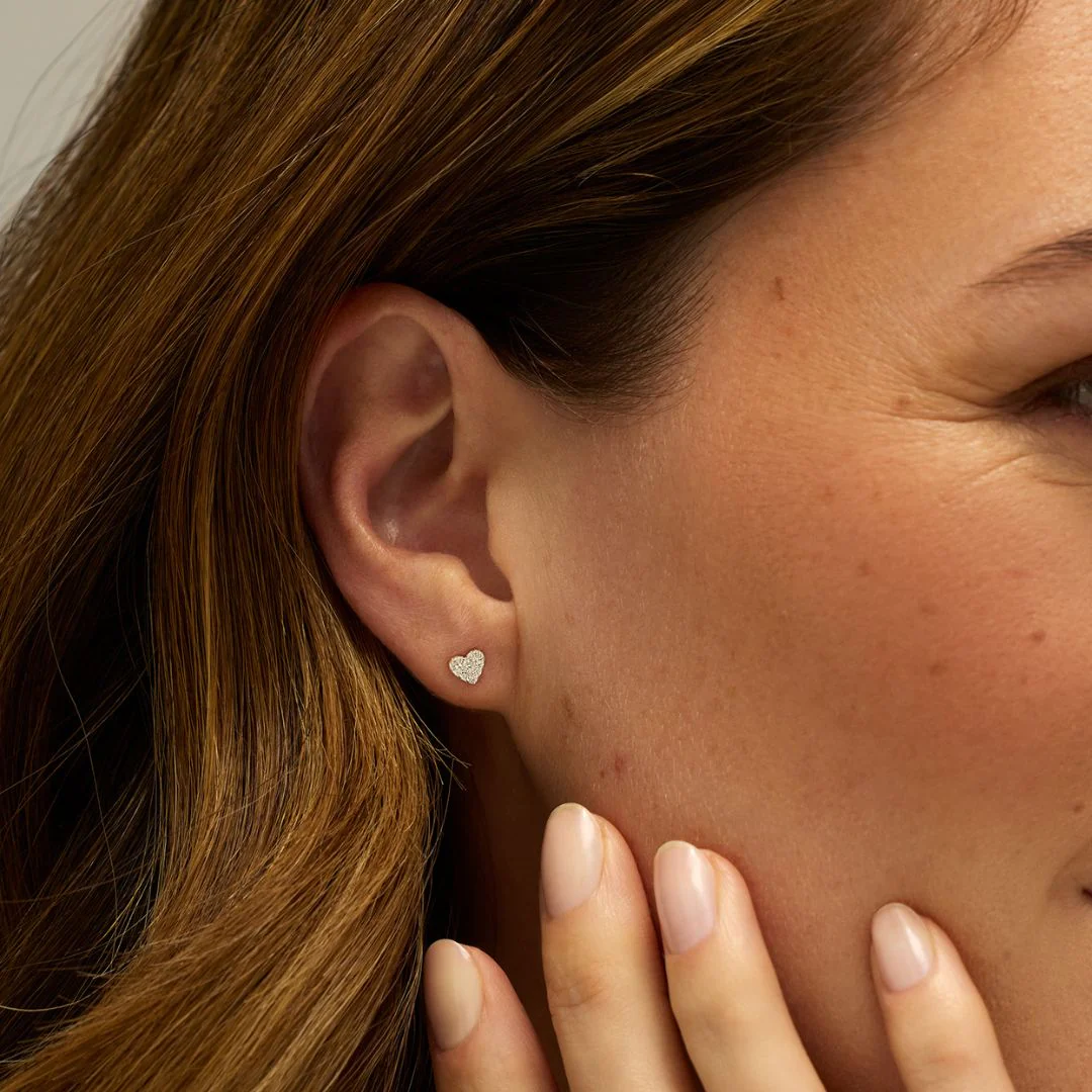 Gold Diamond Style Cluster Heart Stud Earrings - Image 2