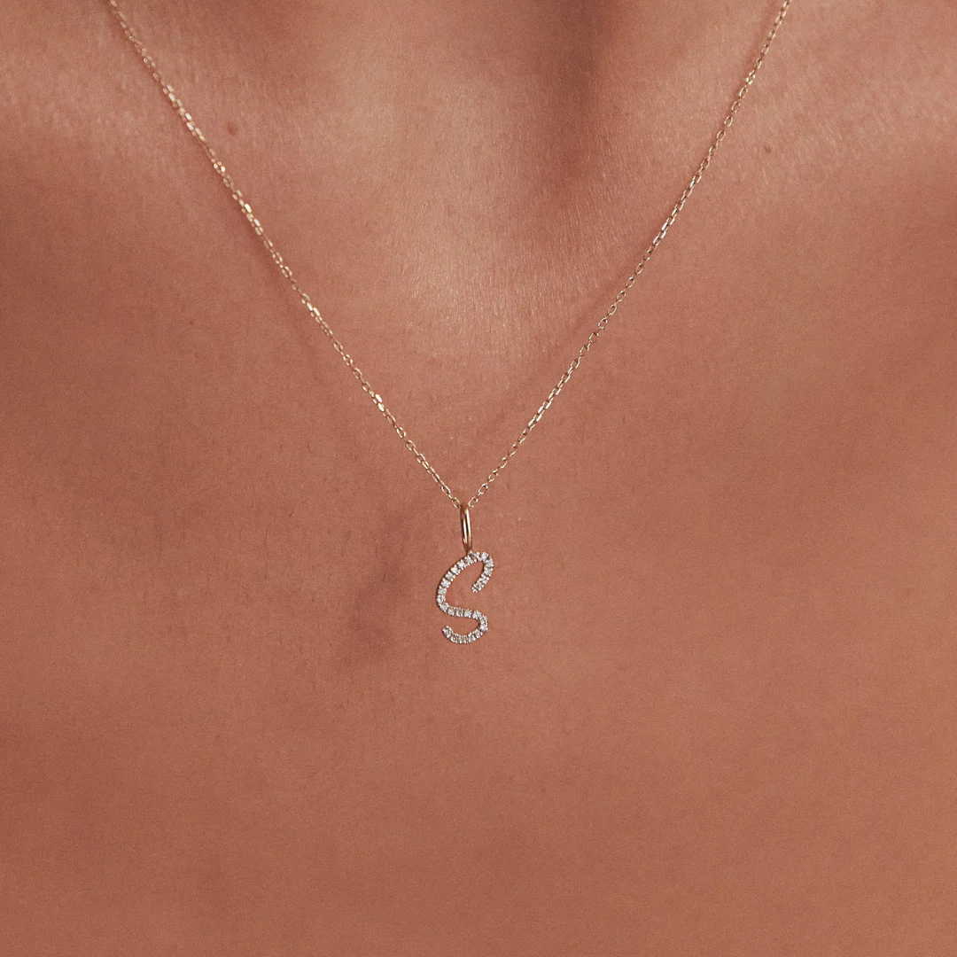 Gold Diamond Style Curve Initial Letter Necklace - Image 2