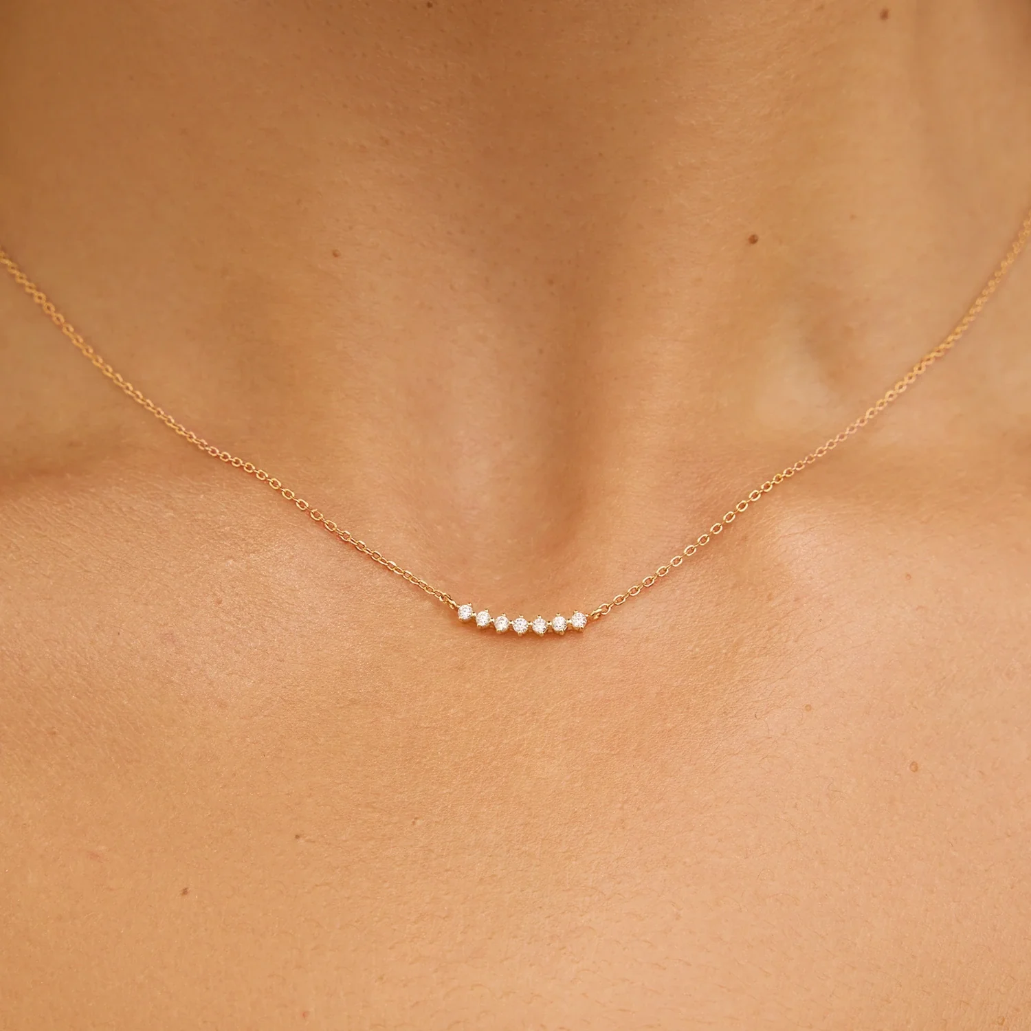 Gold Diamond Style Curve Necklace - Image 2