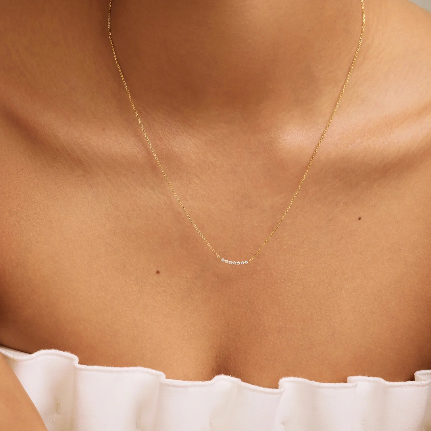 Gold Diamond Style Curve Necklace - Image 3