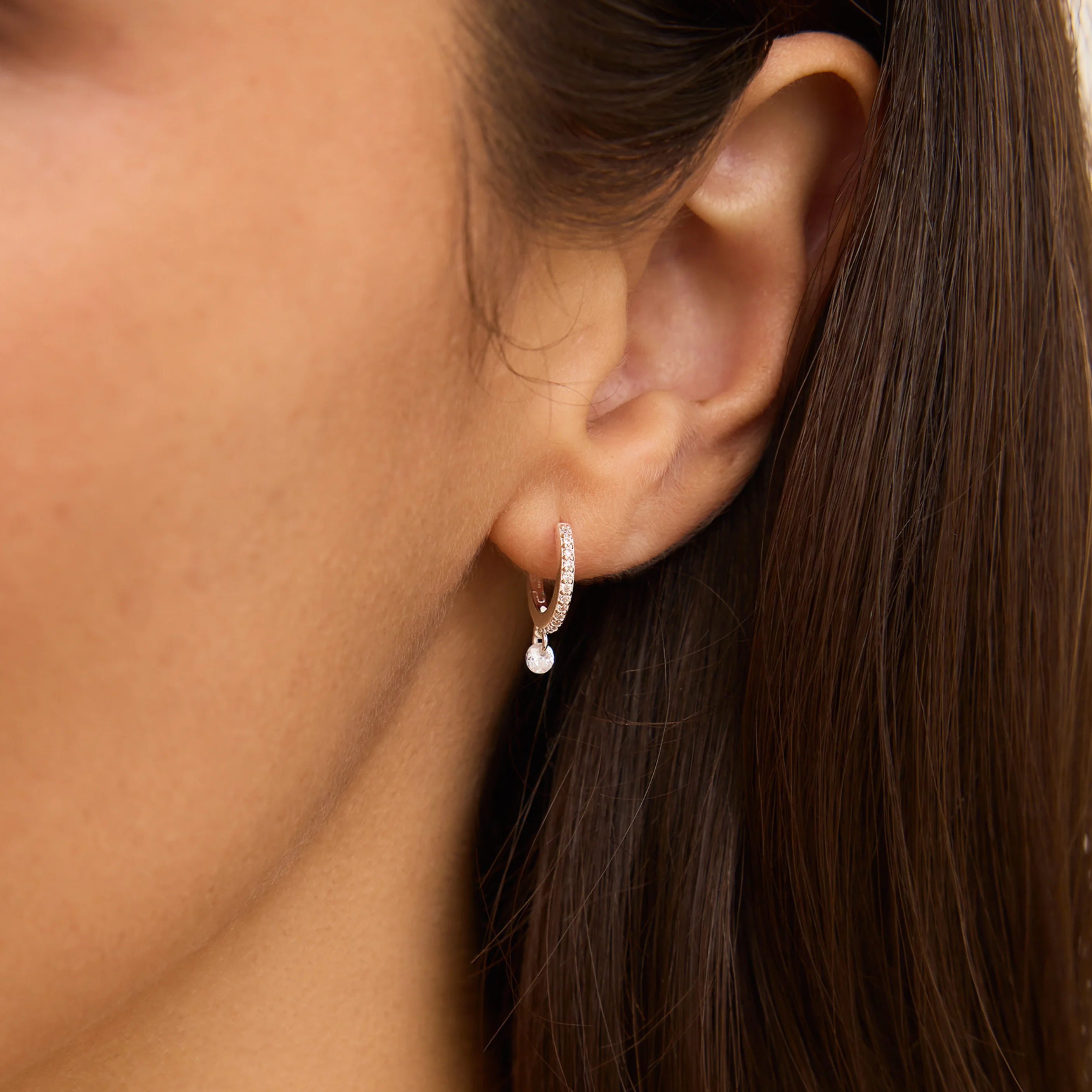 Gold Diamond Style Drop Hoop Earrings - Image 2