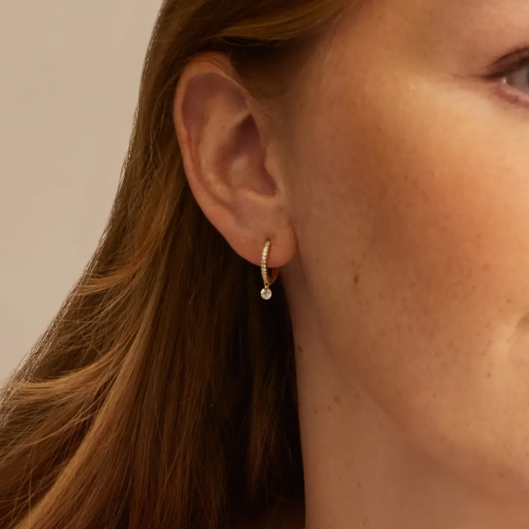 Gold Diamond Style Drop Hoop Earrings - Image 8
