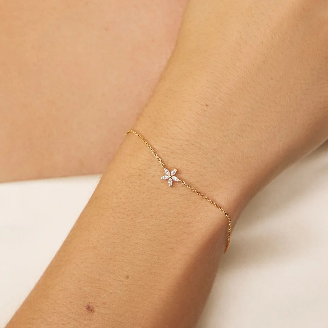 Gold Diamond Style Flower Bracelet - Image 2