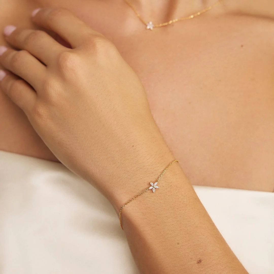 Gold Diamond Style Flower Bracelet - Image 3