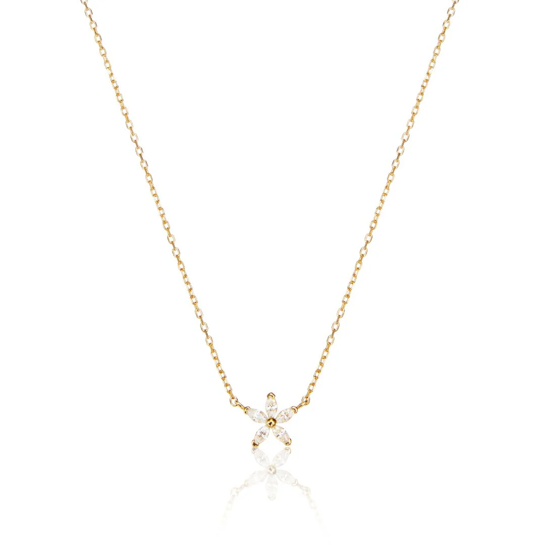 Gold Diamond Style Flower Necklace