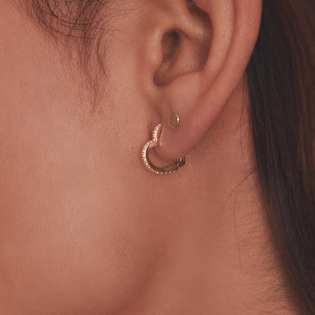 Gold Diamond Style Heart Huggie Hoop Earrings - Image 2