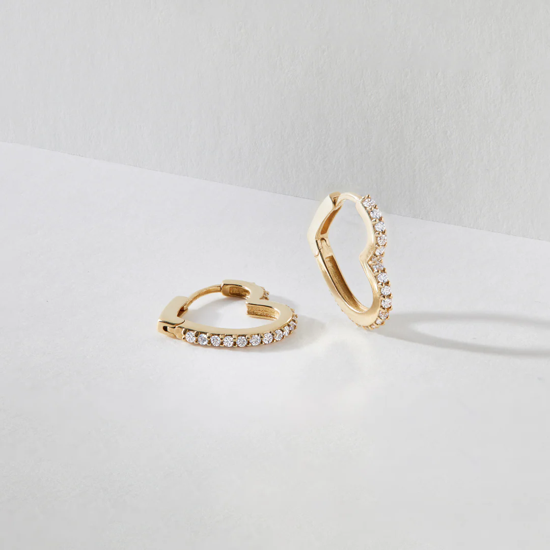 Gold Diamond Style Heart Huggie Hoop Earrings - Image 3