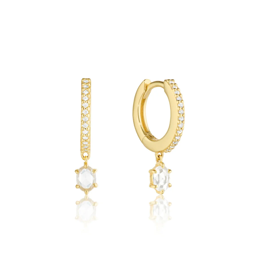 Gold Diamond Style Hexagon Drop Earrings