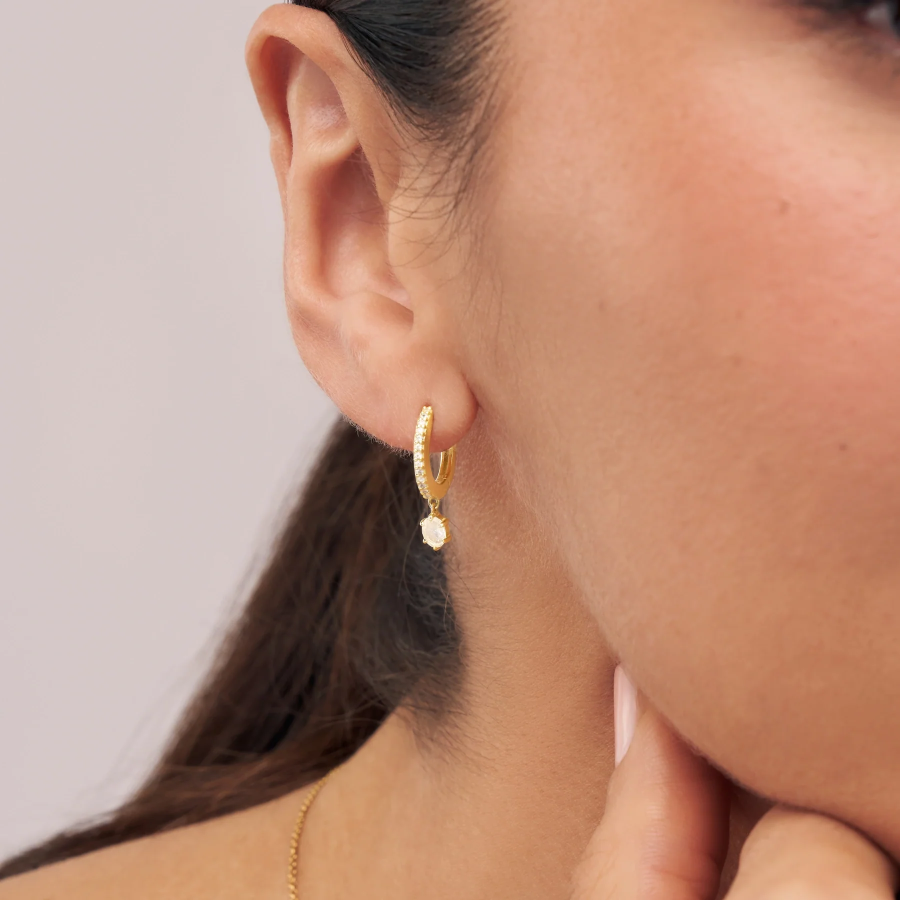 Gold Diamond Style Hexagon Drop Earrings - Image 2