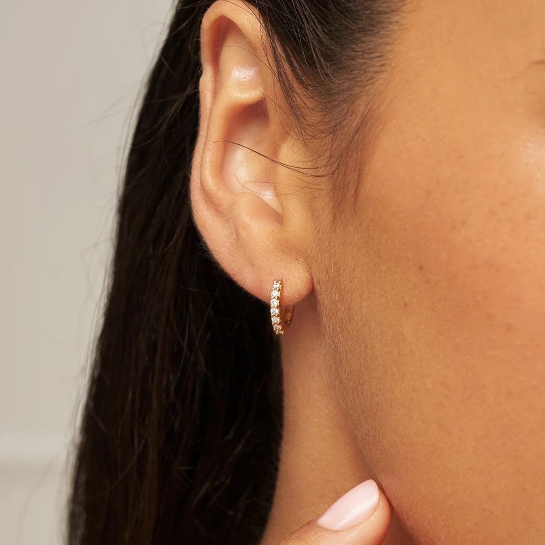 Gold Diamond Style Huggie Hoop Earrings - Image 2