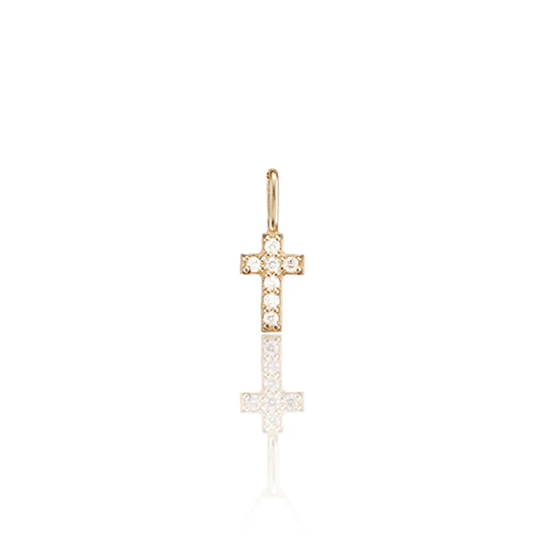 Solid Gold Genuine Diamond Individual Tiny Cross Charm