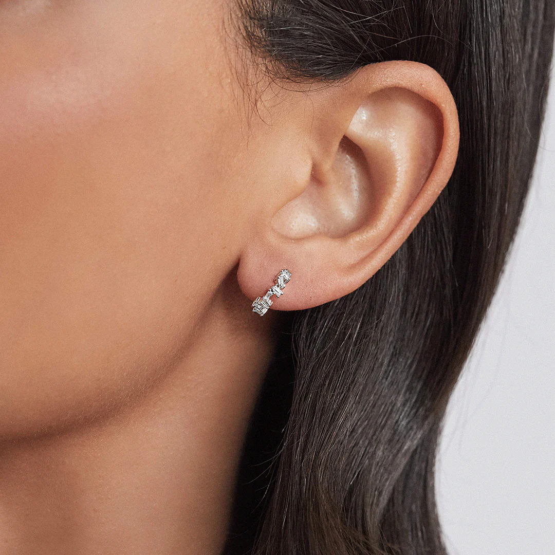 Gold Diamond Style Jagged Huggie Hoop Earrings - Image 4