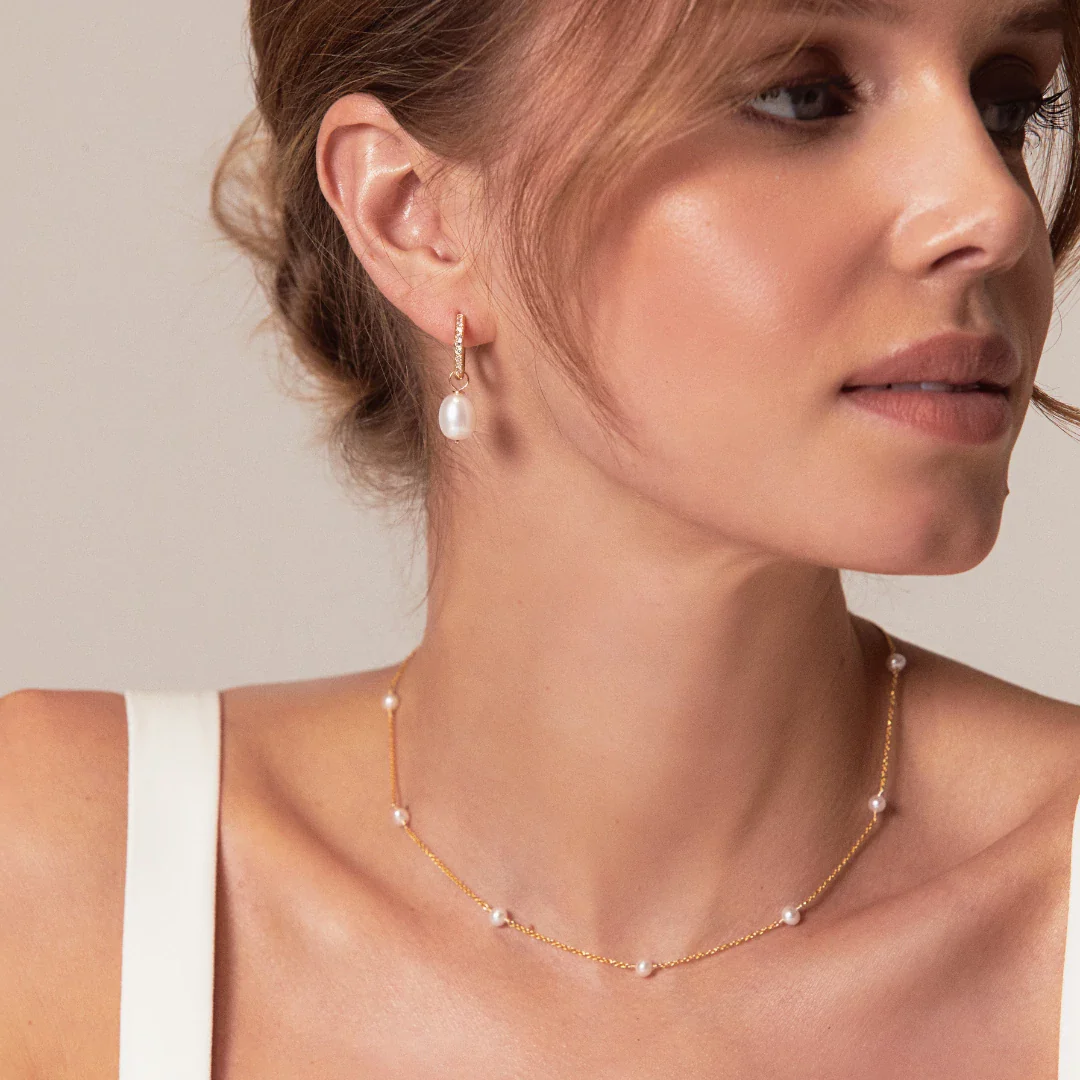 Gold Diamond Style Large Pearl Drop Hoop Earrings - Image 14