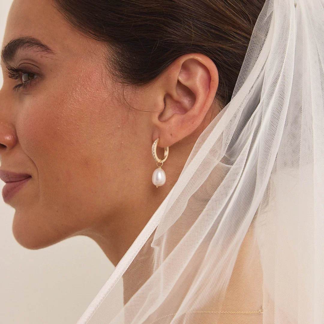 Gold Diamond Style Large Pearl Drop Hoop Earrings - Image 15