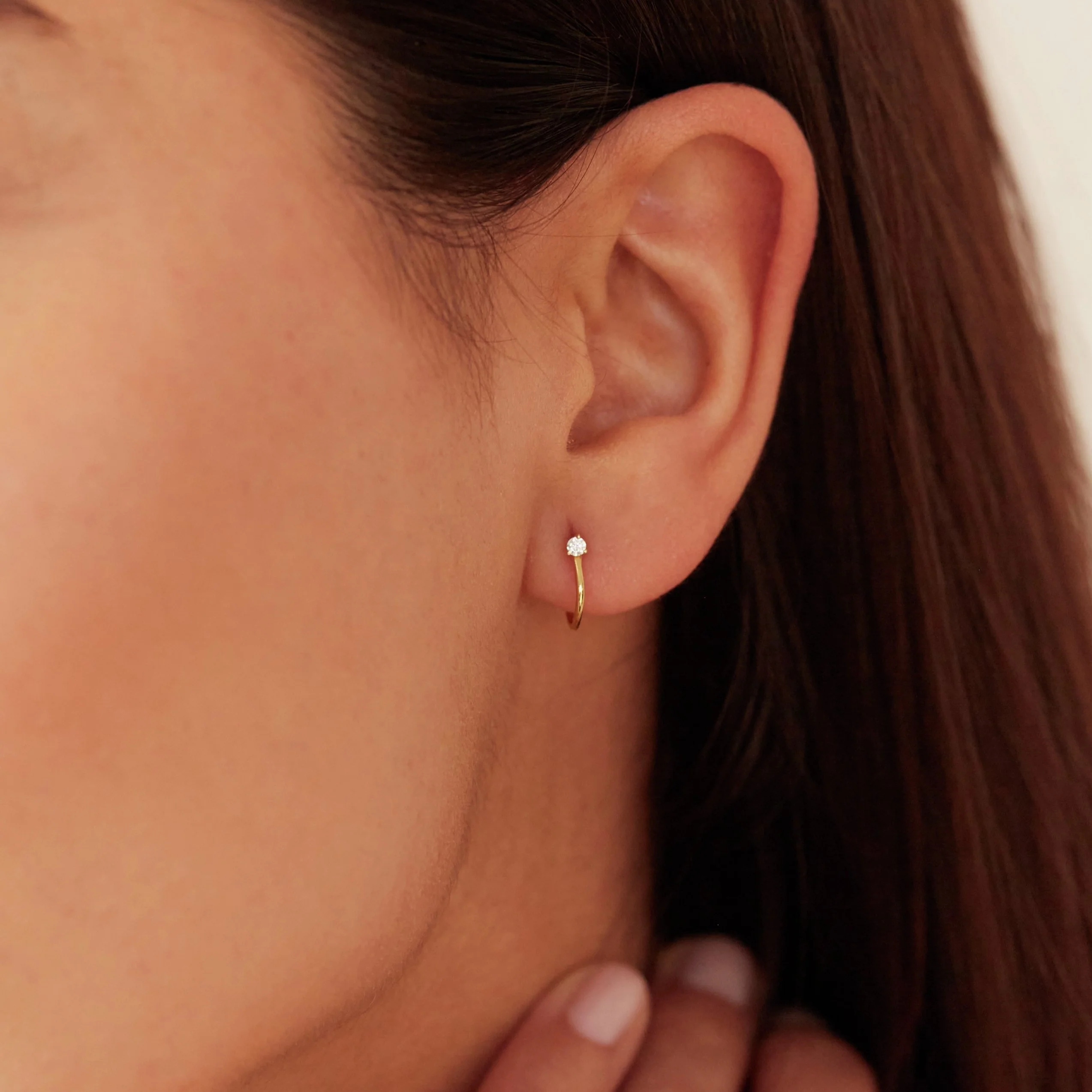 Gold Diamond Style Lobe Hoop Stud Earrings - Image 3