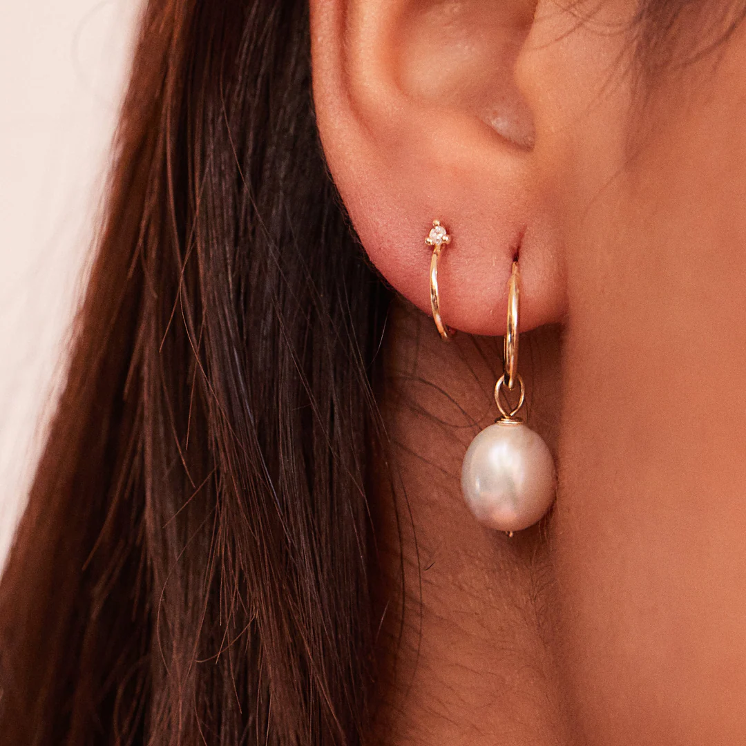 Gold Diamond Style Lobe Hoop Stud Earrings - Image 5