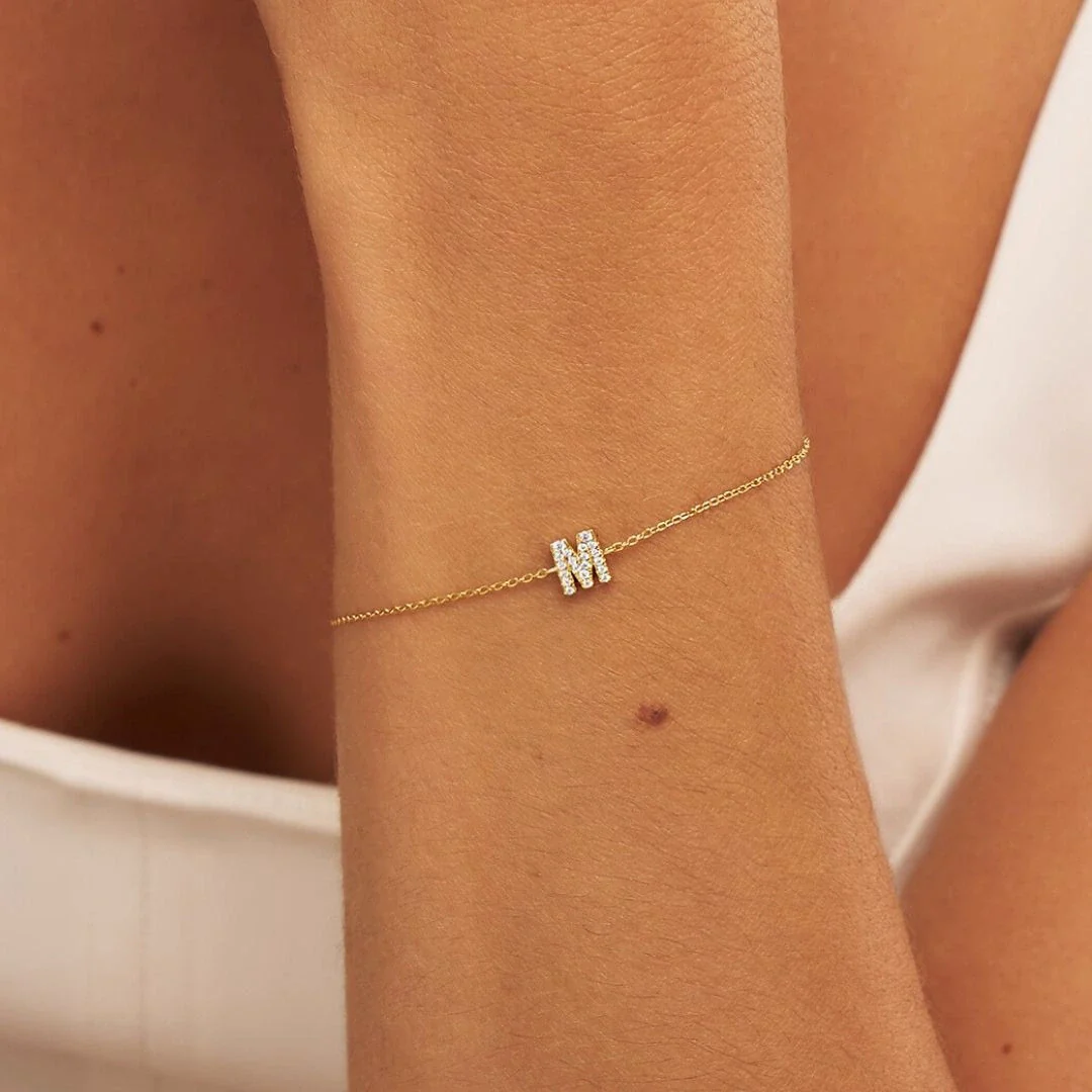 Gold Diamond Style Miniature Initial Letter Bracelet - Image 2