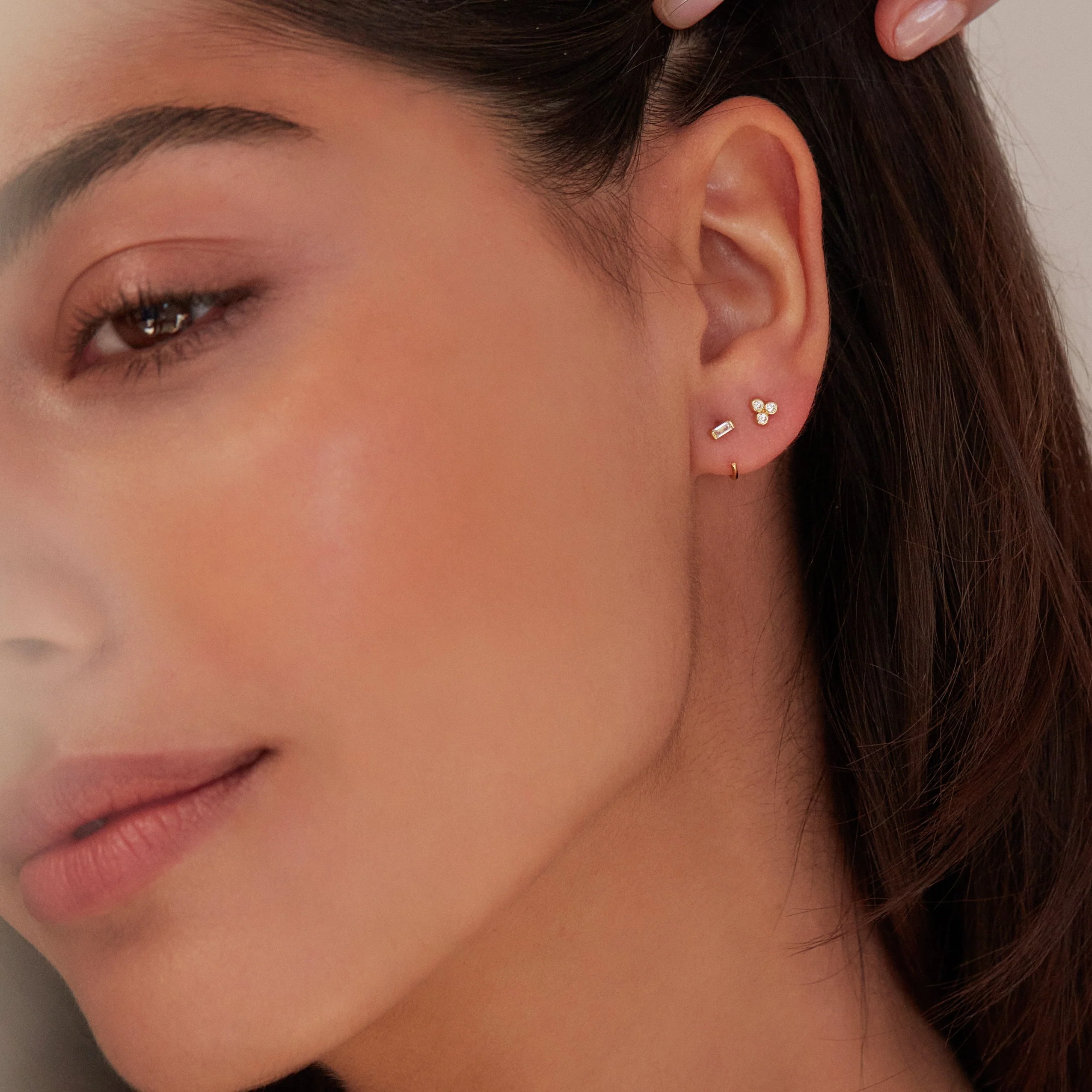 Gold Diamond Style Pyramid Stud Earrings - Image 3